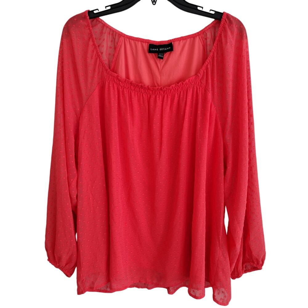 Lane Bryant | Dark Coral Swiss Dot Sheer Long Sleeve Chiffon Overlay Blouse Top